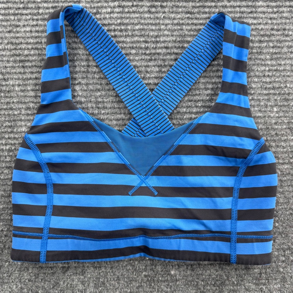 Lululemon Womens 4 Blue Black Striped Crossback Sports Bra Athletic Workout